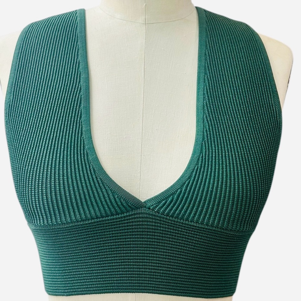 Babaton Teal Ribbed Knit Crop Top